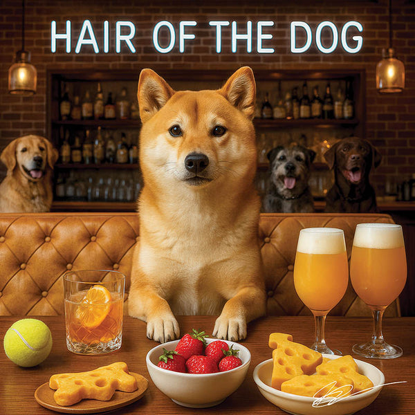 Hair of the Dog Shiba Inu 013 Ruff & Ready Funny Canine Art neon lights, bacon-woven flair, and egg murals