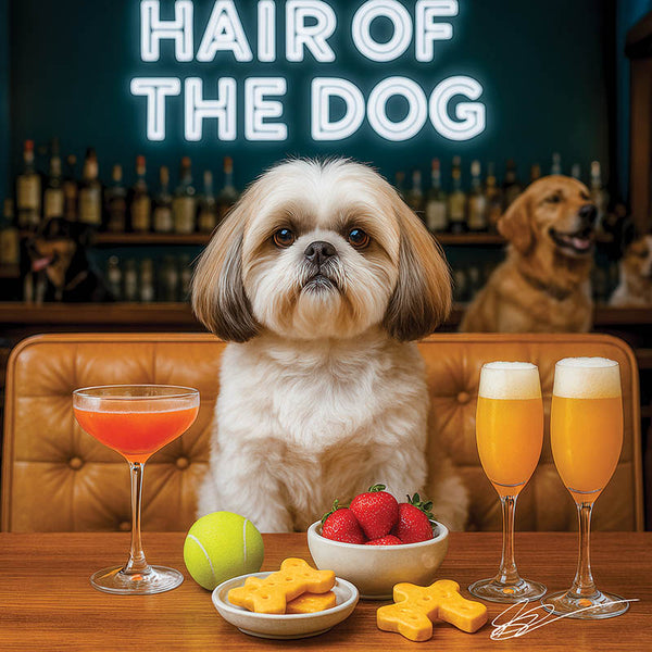 Hair of the Dog Shih Tzu 010 Ruff & Ready Funny Canine Art neon lights, bacon-woven flair, and egg murals