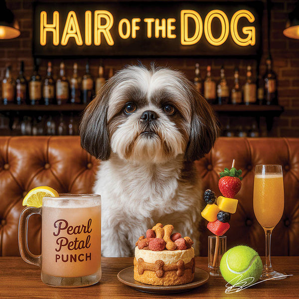 Hair of the Dog Shih Tzu 015 Ruff & Ready Funny Canine Art neon lights, bacon-woven flair, and egg murals