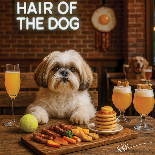 Hair of the Dog Shih Tzu 016 Ruff & Ready Funny Canine Art neon lights, bacon-woven flair, and egg murals