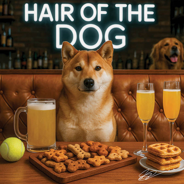 Hair of the Dog Shikoku 010 Ruff & Ready Funny Canine Art neon lights, bacon-woven flair, and egg murals