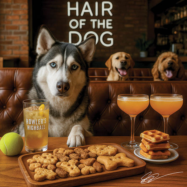 Hair of the Dog Siberian Husky 003 Ruff & Ready Funny Canine Art neon lights, bacon-woven flair, and egg murals