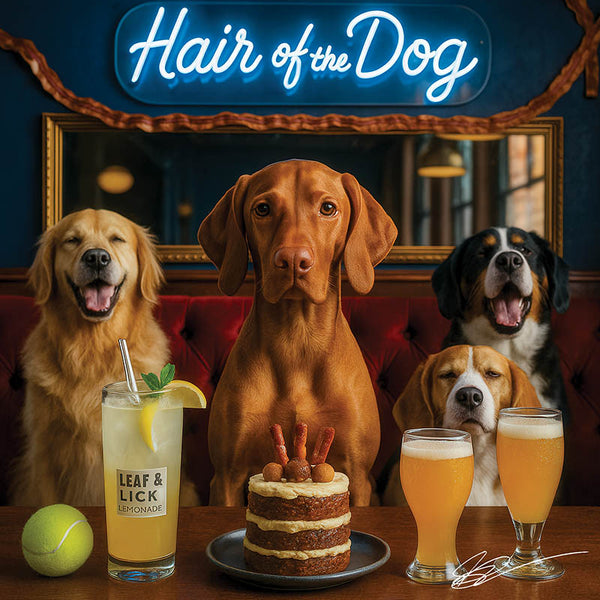 Hair of the Dog Vizsla 006 Ruff & Ready Funny Canine Art neon lights, bacon-woven flair, and egg murals