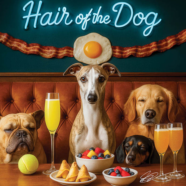 Hair of the Dog Whippet 008 Ruff & Ready Funny Canine Art neon lights, bacon-woven flair, and egg murals