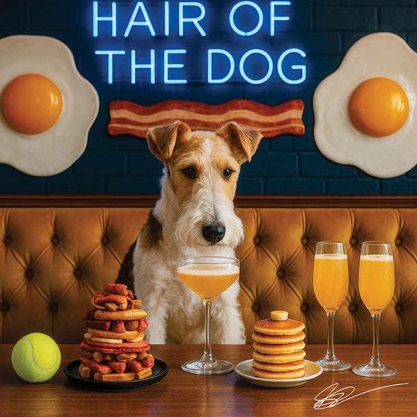 Hair of the Dog Wire Fox Terrier 009 Ruff & Ready Funny Canine Art neon lights, bacon-woven flair, and egg murals