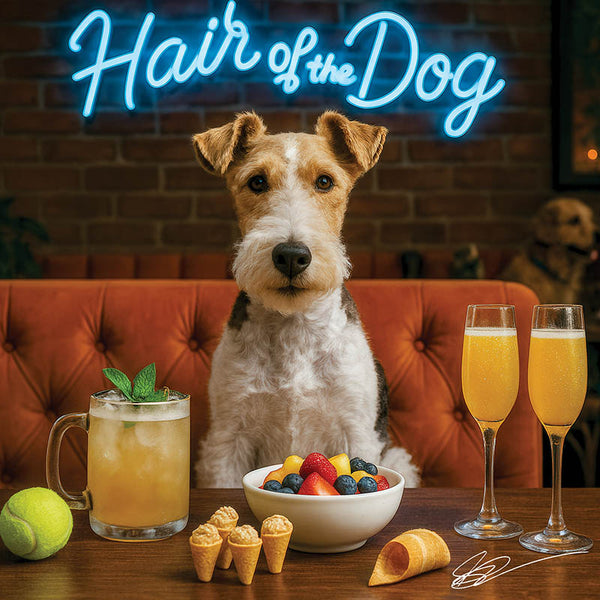 Hair of the Dog Wire Fox Terrier 014 Ruff & Ready Funny Canine Art neon lights, bacon-woven flair, and egg murals