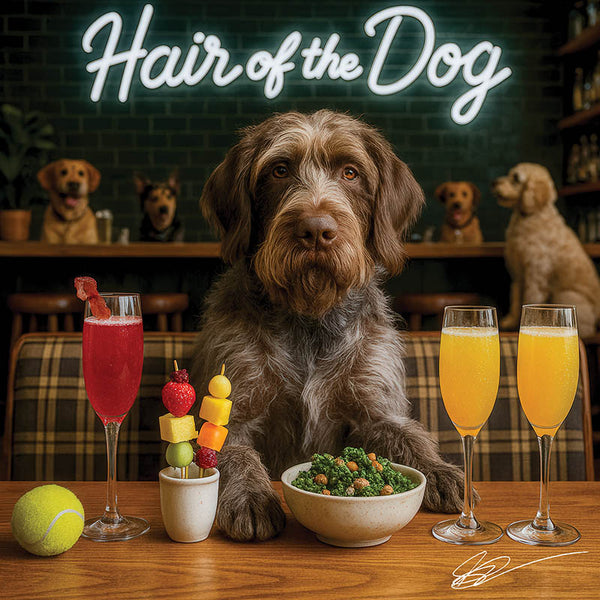 Hair of the Dog Wirehaired Pointing Griffon 005 Ruff & Ready Funny Canine Art neon lights, bacon-woven flair, and egg murals
