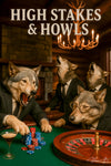 Wolves in suits playing poker and howling around a casino table on a Metal Print