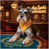 Sophisticated Schnauzer dog in yellow casino bandana at luxury gaming table