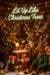 Three deer in holiday sweaters with antlers wrapped in Christmas lights enjoying drinks around a stack of gifts