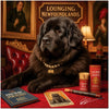 Newfoundland dog artwork titled Lounging Newfoundlands on metal print, set in a sophisticated vintage lounge