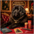 Newfoundland dog artwork titled Lounging Newfoundlands on metal print, set in a sophisticated vintage lounge
