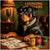 Lounging Ruffians metal print featuring an elegant Rottweiler in leather jacket and scarf at a luxury lounge table