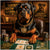 Lucky Rottweiler Lounge metal print depicting an elegant Rottweiler at a poker table with casino chips and playing cards