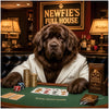 Newfoundland dog artwork titled Newfie's Full House on metal print showcasing an elegant casino poker game