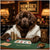 Newfoundland dog artwork titled Newfie's Full House on metal print showcasing an elegant casino poker game