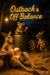 A relaxed kangaroo leans on a bench with a beer slipping between its legs, a koala bartender on a barrel holds a cocktail, and another kangaroo laughs under a neon “Outback & Off Balance” sign in a rustic outdoor bar