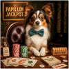 Papillon dog artwork titled Papillon Jackpot on metal print depicting a stylish casino card game scene