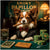 Papillon Parlor metal print showcasing an elegant Papillon dog smoking a cigar in a sophisticated gaming lounge