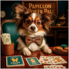 Papillon Poker Pal metal print featuring an elegant Papillon dog playing poker in stylish glasses and bow tie
