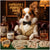 Papillon dog artwork titled Papillon's Perfect Pair on metal print featuring a luxurious card table and casino setting