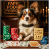 Papillon dog artwork titled Pappy Pooch Pouncer on metal print showcasing an elegant casino poker setting