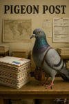 Vintage pigeon post office scene with pigeon and letters artwork