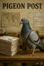 Vintage pigeon post office scene with pigeon and letters artwork