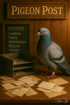 Vintage pigeon mail station with letters artwork