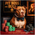 Pit Boss Bull metal print featuring a sophisticated Pitbull dog at a poker table with themed casino chips