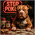 Pit-Stop Poker metal print showing a confident Pitbull dog wearing a tie, sitting at a poker table with neon signage and humorous casino treats