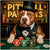 Pitbull Payouts metal print featuring a stylish Pitbull dog in a top hat and tuxedo, seated at a poker table with casino chips