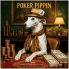 whippet in fedora at poker table with copper chips and cash