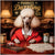 Poodle's Dazzling Digs metal print of a sophisticated poodle wearing a red jacket, seated at a luxurious lounge table