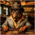 Rottweiler's Retreat metal print featuring a confident Rottweiler wearing a Dogfather hat in a luxurious lounge setting