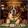 Saint Bernard Shuffler metal print with a charming Saint Bernard dealing poker cards in a whimsical casino setting