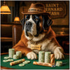 Saint Bernard Stash metal print depicting a charming Saint Bernard dog in a humorous casino scene with poker chips