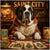 Saint Bernard at vintage poker table featuring humorous canine-themed playing cards, titled Saint City II