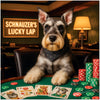 Elegant Schnauzer dog at poker table with bandana and winning cards