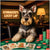Elegant Schnauzer dog at poker table with bandana and winning cards