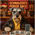 Stylish Schnauzer in leather jacket with poker cards in a classic bar setting