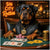 Sin City Rotties metal print featuring a sophisticated Rottweiler playing blackjack surrounded by poker chips and dog-themed cards