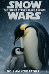 Penguin father and chick in snowy scene parodying famous movie quote No I am your father