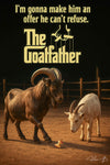 Humorous goat scene inspired by iconic movie titled The Goatfather Im gonna make him an offer he cant refuse