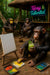 Chimpanzees humorously sipping cocktails and painting in a jungle bar setting