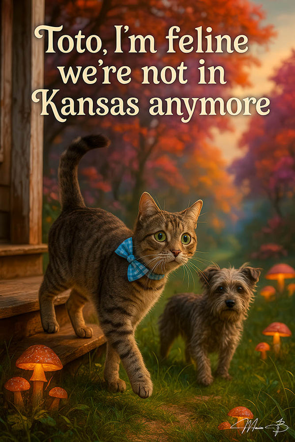 Toto Im feline were not in Kansas anymore humorous cat dog whimsical metal print