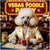 Vegas Poodle Party metal print featuring an elegant Poodle in a golden jacket with poker chips at a glamorous casino