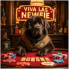 Newfoundland dog artwork titled Viva Las Newfie on metal print depicting an upscale Vegas-style casino scene