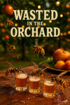 Wasps drinking apple-cider mugs under an orchard bokeh backdrop on a Metal Print