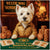 west highland terrier in gold coat at green poker table with stacks of dog-themed chips under a Westie Wins Wonderland sign